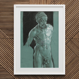 Self Portrait as a Nude - Albrecht Durer Art Print / Canvas White Framed Charcoal Muscular Man Young Albrecht, Durer Art Print, Steps