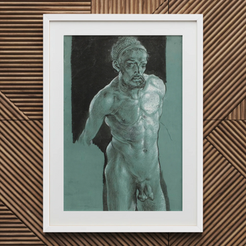 Self Portrait as a Nude - Albrecht Durer Art Print / Canvas White Framed Charcoal Muscular Man Young Albrecht, Durer Art Print, Steps