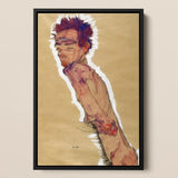 Self Portrait Nude - Egon Schiele Art Print / Canvas, 12x18’’ / 31x46cm / Black Frame, Posters Prints & Visual Artwork, Toby Leon