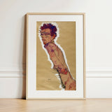 Self Portrait Nude - Egon Schiele Art Print / Canvas, 12x18’’ / 31x46cm / Natural Frame / Matboard, Posters Prints & Visual Artwork, Toby