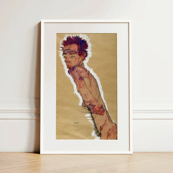 Self Portrait Nude - Egon Schiele Art Print / Canvas, 12x18’’ / 31x46cm / White Frame / Matboard, Posters Prints & Visual Artwork, Toby Leon