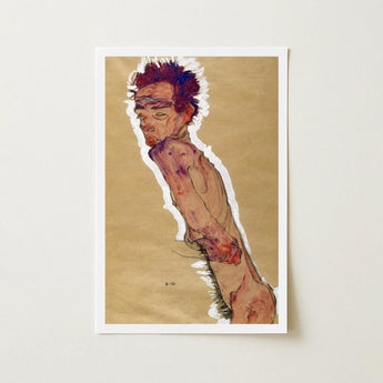 Self Portrait Nude - Egon Schiele Art Print / Canvas Framed Reproduction Schiele’s Expressive Painting Figure, Pigment Scrapes,