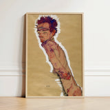 Self Portrait Nude - Egon Schiele Art Print / Canvas Framed Painting Figure Spiky Dark, Pigment Scrapes, Self-portrait Offers Prints
