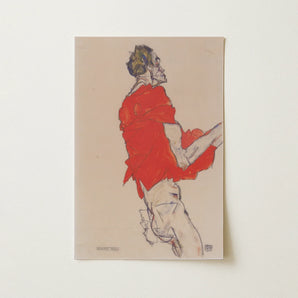 Self Portrait in a Red Shirt - Egon Schiele Art Print / Canvas, 12x18’’ / 31x46cm / Unframed / no Border, Posters Prints & Visual Artwork,