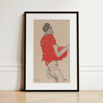 Self Portrait in a Red Shirt - Egon Schiele Art Print / Canvas, Schiele Twists, Raw Silhouette, Art Print