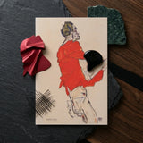 Self Portrait in a Red Shirt - Egon Schiele Art Print / Canvas Vibrant Black Stylized Illustration Figure Motion Rendered Twists, Raw