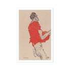 Self Portrait in a Red Shirt Egon Schiele Art Print, Expressive Male Figure Red Shirt