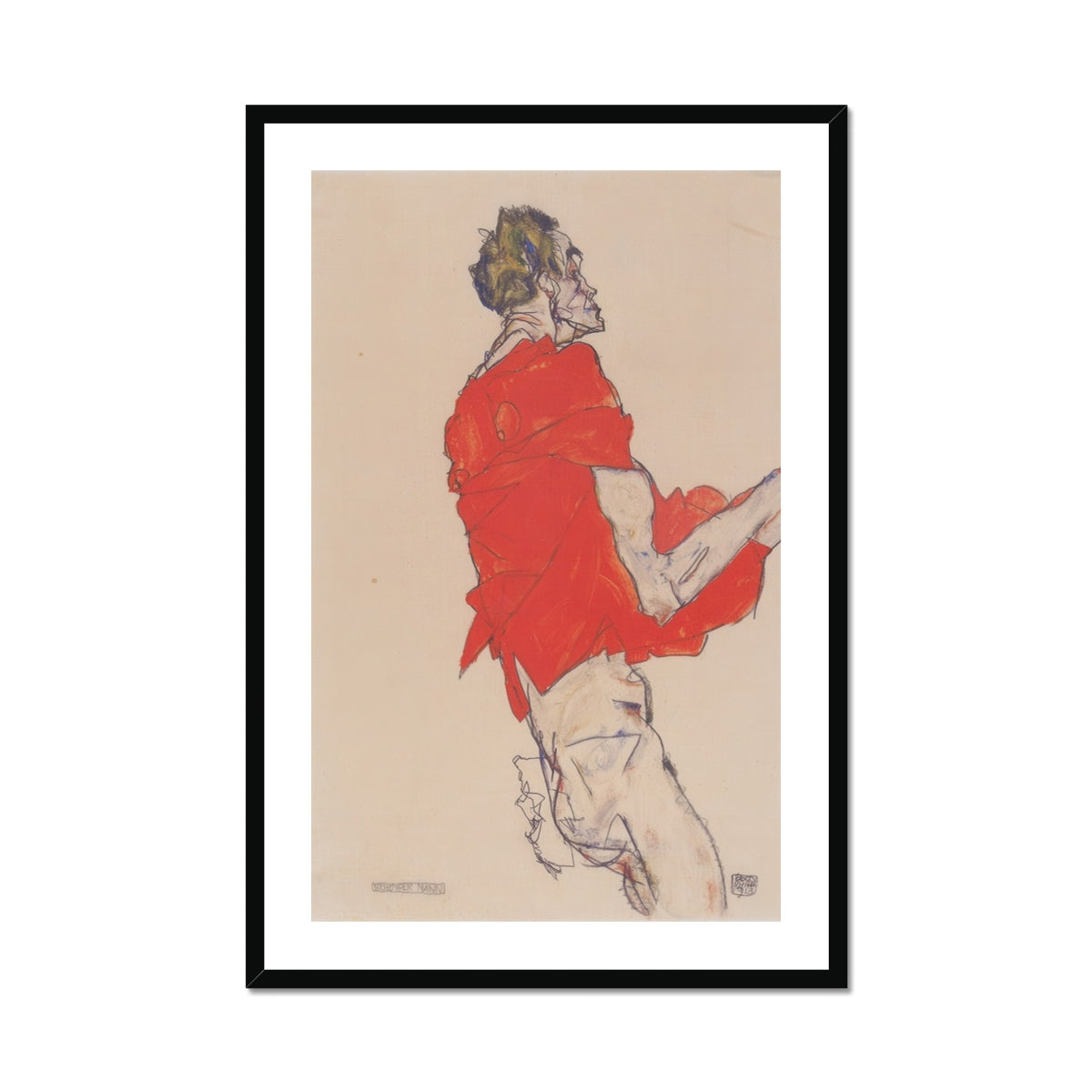 Self Portrait in a Red Shirt Egon Schiele Art Print, Framed Person Red Shirt