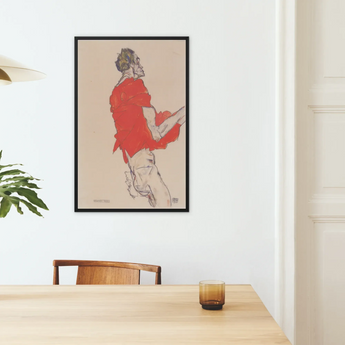 Self Portrait in a Red Shirt Egon Schiele Framed Canvas, Framed Man Red Shirt