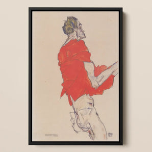 Self Portrait in a Red Shirt Egon Schiele Framed Canvas, Framed Man Red Shirt