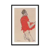 Self Portrait in a Red Shirt - Egon Schiele Art Print, Framed Person Red Shirt