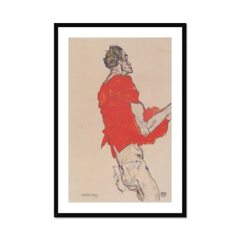Self Portrait in a Red Shirt - Egon Schiele Art Print, Framed Person Red Shirt