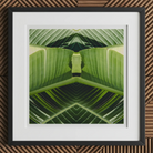 Semaphore - Palm Frond Botanical Op Art Print, 12x12’’ / 31x31cm / Black Frame / 2’’ Matboard, Framed Abstract Artwork Mirrored Green