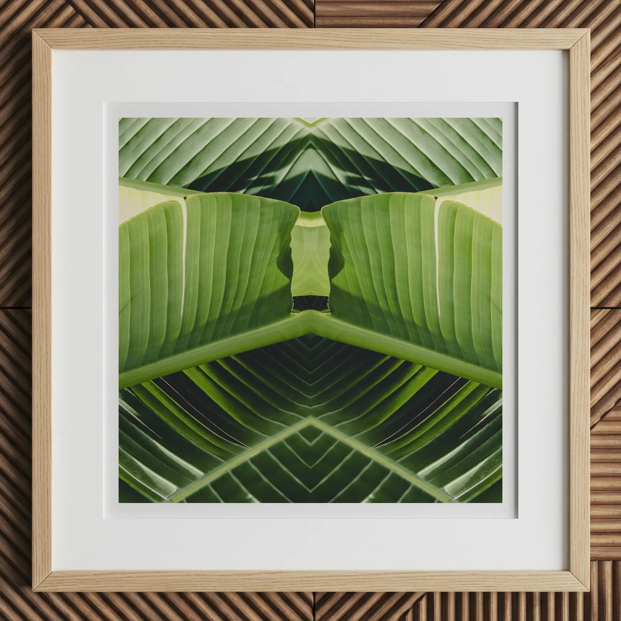 Semaphore - Palm Frond Botanical Op Art Print, 12x12’’ / 31x31cm / Natural Frame / 2’’ Matboard, Framed Square Abstract Art Print