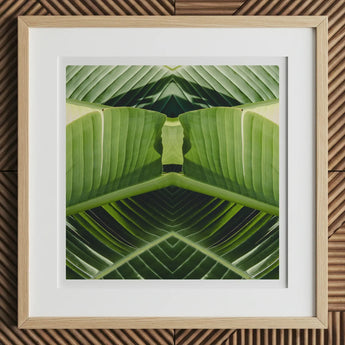 Semaphore - Palm Frond Botanical Op Art Print, 12x12’’ / 31x31cm / Natural Frame / 2’’ Matboard, Framed Square Abstract Art Print