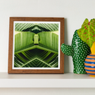 Semaphore Palm Frond Botanical Op Art Print, Framed Symmetrical Artwork Mirrored Green Banana Leaves Geometric
