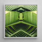 Semaphore - Palm Frond Op Art Framed Canvas, Symmetrical Green Leaf Pattern White Frame