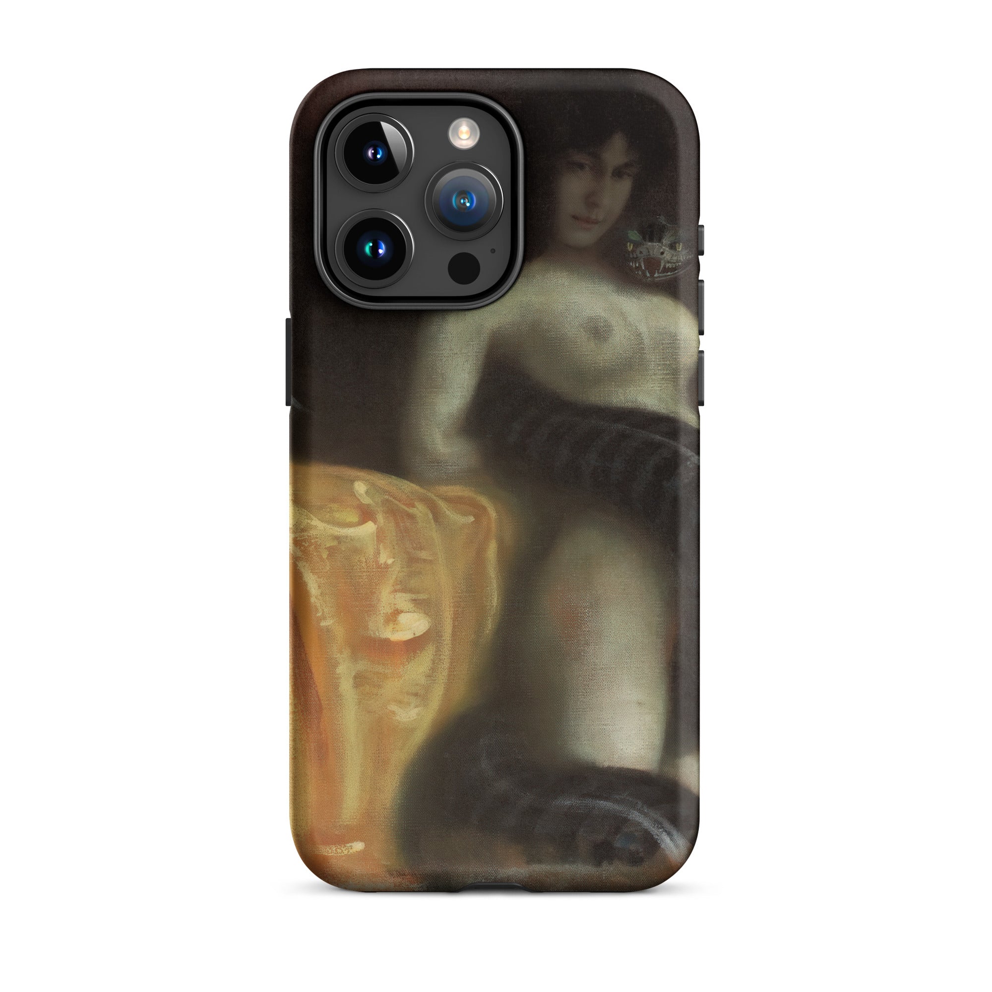 Sensuality - Franz Von Stuck Iphone Case, 15 Pro Max / Matte, Black Smartphone Case Painting Nude Woman Snake