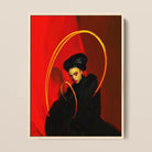 Serafina - Lesbian Witch Art Framed Canvas, 12x16’’ / 31x41cm / Natural Floating Frame, Framed Portrait Woman Black Outfit Headwrap Red