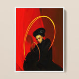 Serafina - Lesbian Witch Art Framed Canvas, 12x16’’ / 31x41cm / White Floating Frame, Vibrant Portrait Painting Woman Black Red Background