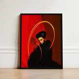 Black-framed Art Print Stylized Portrait Woman Black Attire Lesbian Witch