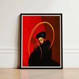 Black-framed Art Print Stylized Portrait Woman Black Attire Lesbian Witch