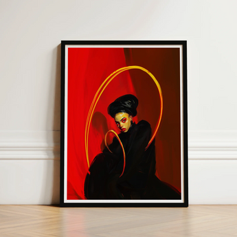 Black-framed Art Print Stylized Portrait Woman Black Attire Lesbian Witch