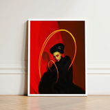 Framed Artwork Stylized Portrait Woman Black Attire Vibrant Lesbian Witch Art, Print