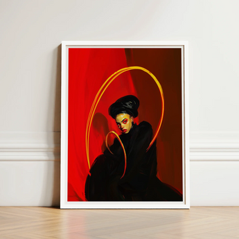 Framed Artwork Stylized Portrait Woman Black Attire Vibrant Lesbian Witch Art, Print