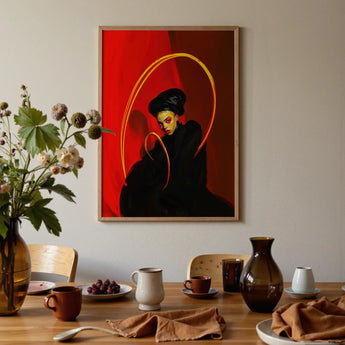 Serafina - Lesbian Witch Art Print / Canvas Framed Artwork Stylized Portrait Woman Black Bold Red Lesbian Witch Art, Art Print,