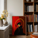 Serafina - Lesbian Witch Art Print / Canvas Framed Artwork Woman Black Attire Bold Red Background Lesbian Witch Art, Art Print,