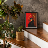 Serafina - Lesbian Witch Art Print, Framed Red Black Artwork Stylized Figure Halo