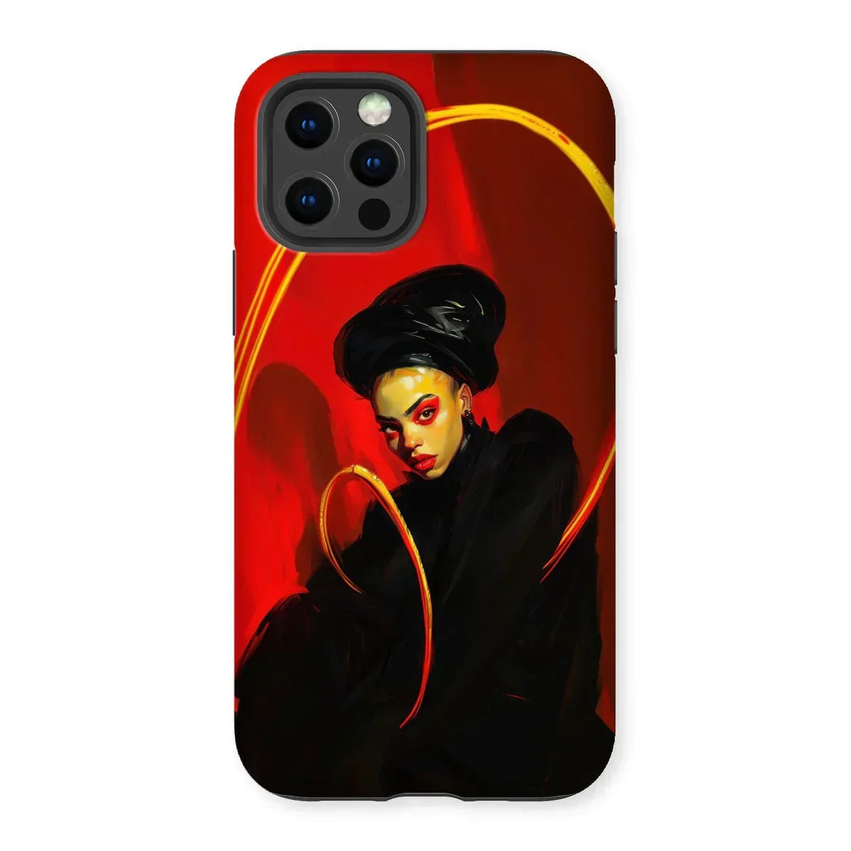 Serafina - Lesbian Witch Iphone Case, 12 Pro / Matte, Stylized Phone Case Dramatic Portrait Red Background Yellow