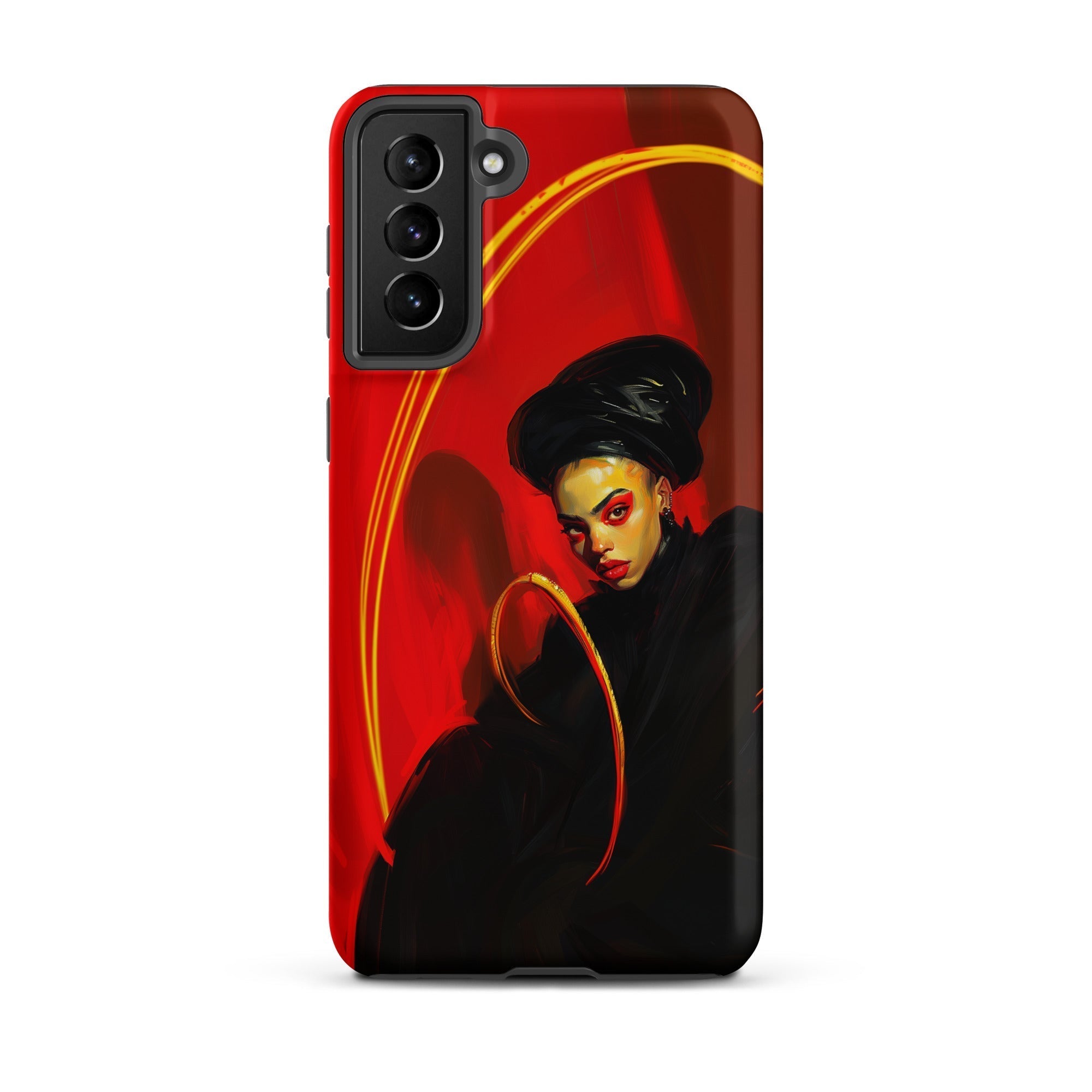 Serafina - Lesbian Witch Samsung Case, Galaxy S21 Plus / Matte, Black Smartphone Case Vibrant Red Background Artistic Depiction