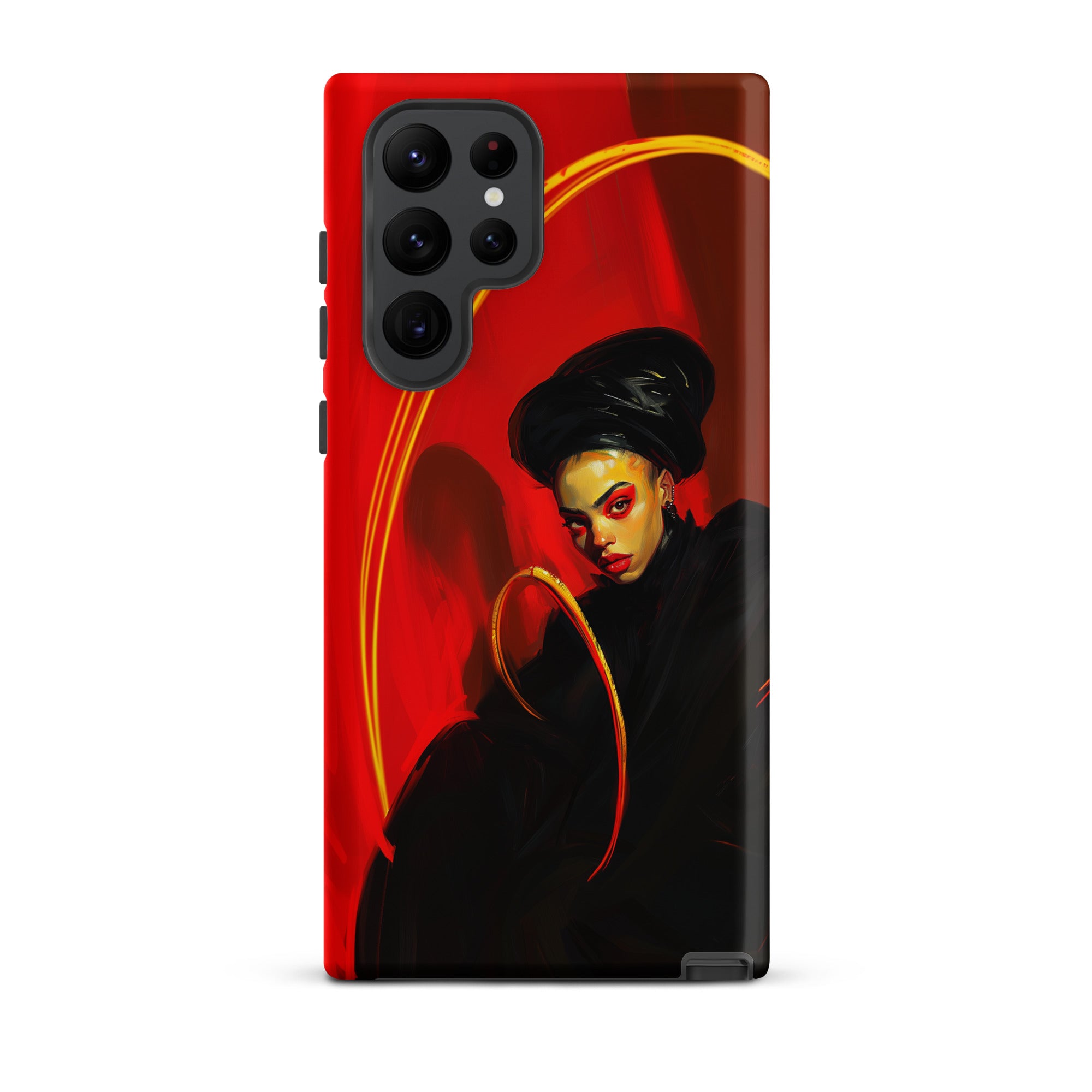 Serafina - Lesbian Witch Samsung Case, Galaxy S22 Ultra / Matte, Black Phone Case Vibrant Red Background Artistic Depiction