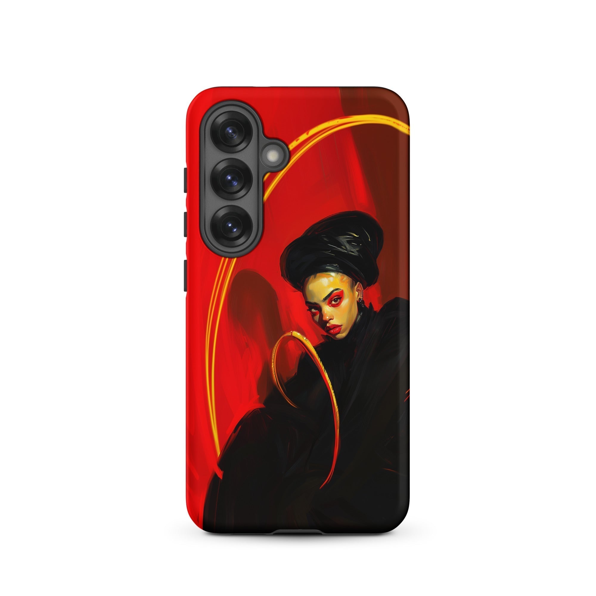 Serafina - Lesbian Witch Samsung Case, Galaxy S25 / Matte, Red Smartphone Case Artistic Depiction Woman Gold Halo