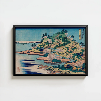 Framed Ukiyo-e Landscape Print Serene Coastal Scene Traditional Sesshu Ajigawaguchi Tenposan, Hokusai’s, Glorious Dreamscape