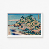 Framed Ukiyo-e Print Serene Coastal Landscape Cherry Blossoms Sesshu Ajigawaguchi Tenposan, Hokusai’s, Glorious Dreamscape