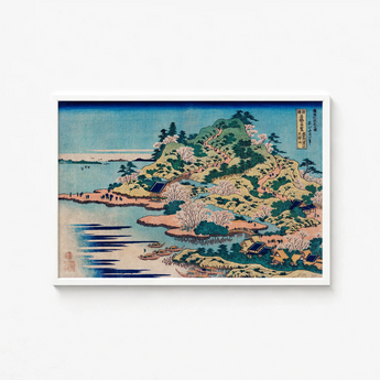 Framed Ukiyo-e Print Serene Japanese Coastal Landscape Cherry Sesshu Ajigawaguchi Tenposan, Hokusai’s, Glorious Dreamscape