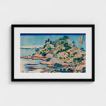 Sesshu Ajigawaguchi Tenposan - Hokusai Ukiyo-e Art Print / Canvas Framed Japanese Woodblock Coastal Landscape Cherry Blossoms, Hokusai’s,