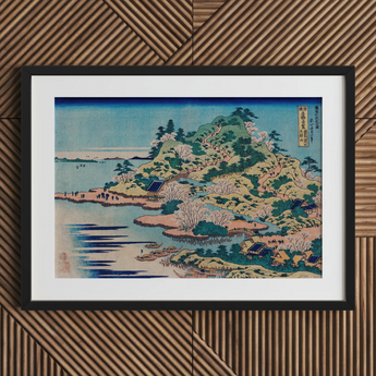 Sesshu Ajigawaguchi Tenposan - Hokusai Ukiyo-e Art Print / Canvas Black-framed Print Traditional Japanese Woodblock Landscape Vibrant Blues
