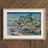 Sesshu Ajigawaguchi Tenposan - Hokusai Ukiyo-e Art Print / Canvas Framed Japanese Woodblock Print Serene Coastal Landscape Cherry Sesshu