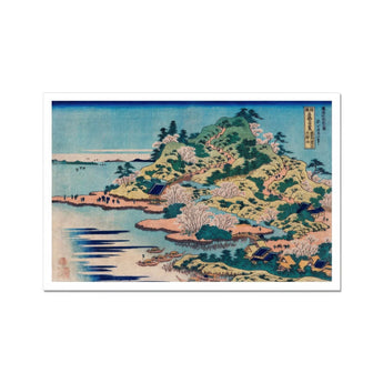 Sesshu Ajigawaguchi Tenposan - Hokusai Ukiyo-e Art Print, Japanese Woodblock Print Cherry Blossoms Coastal Hillside
