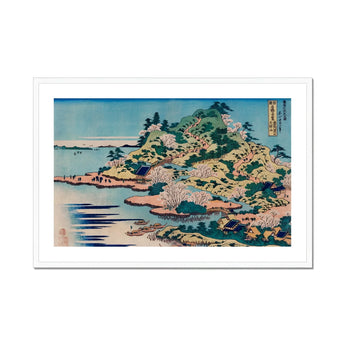 Sesshu Ajigawaguchi Tenposan - Hokusai Ukiyo-e Art Print, Japanese Woodblock Print Cherry Blossoms Coastal Landscape Mountains