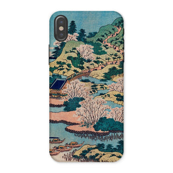 Sesshu Ajigawaguchi Tenposan - Hokusai Ukiyo-e Iphone Case, x / Matte, Phone Case Japanese Landscape Painting Cherry Blossoms Hills