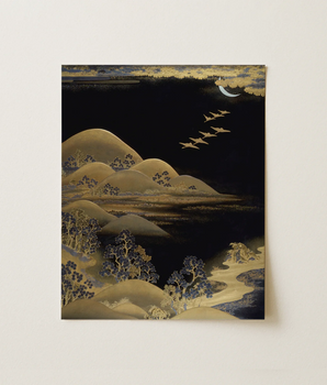 Framed Artwork Serene Nocturnal Landscape Hills Trees Aircraft Seven Flying Wild, Geese, Art Print, Cross, Writing Paper Flat