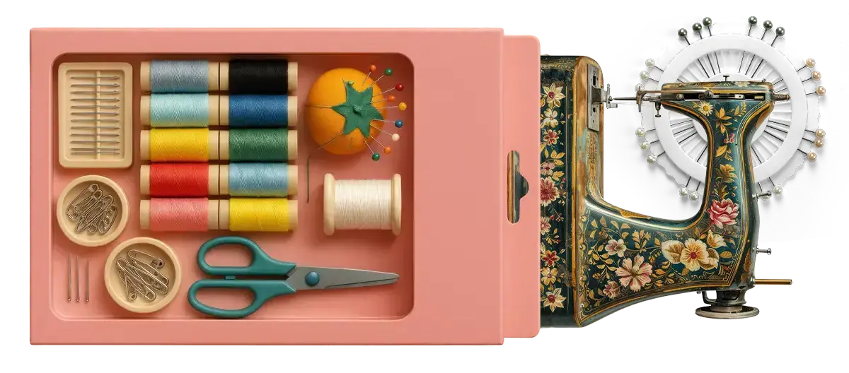 Vintage sewing kit with sewing machine for textile art iPhone cases and art iPhone designs
