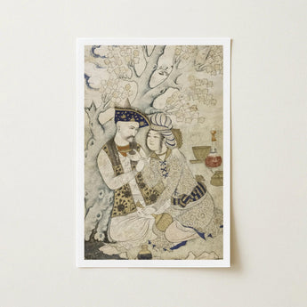 Shah Abbas and His Page - Muhammad Qasim Musavvir Art Print / Canvas Framed Persian-style Illustration Two Figures Traditional Attire,