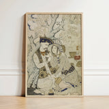 Shah Abbas and His Page - Muhammad Qasim Musavvir Art Print / Canvas Framed Persian-style Artwork Two Figures Traditional Attire Seated,