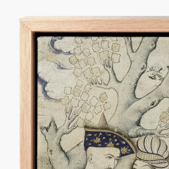Shah Abbas and His Page - Muhammad Qasim Musavvir Art Print / Canvas Light Wood-framed Artwork Intricate Vintage-style Illustration Tree